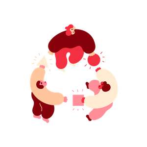 Tre personer gir hverandre ting (Illustrasjon)