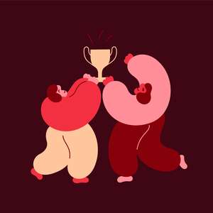 To personer løfter en pokal (Illustrasjon)